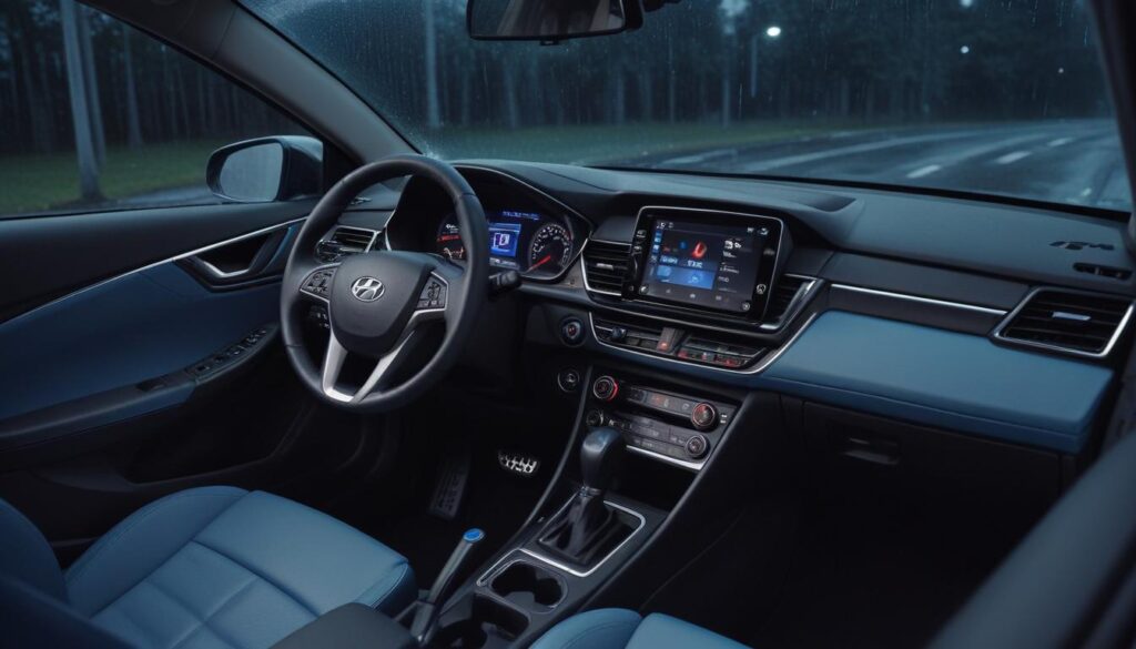 2025 Hyundai Aura SX: Ultimate Review of Features & Mileage 2025 Hyundai Aura SX interior cabin, modern dashboard with touchscreen display, digital speedometer, premium fabric seats, steering wheel with Hyundai logo, natural lighting.