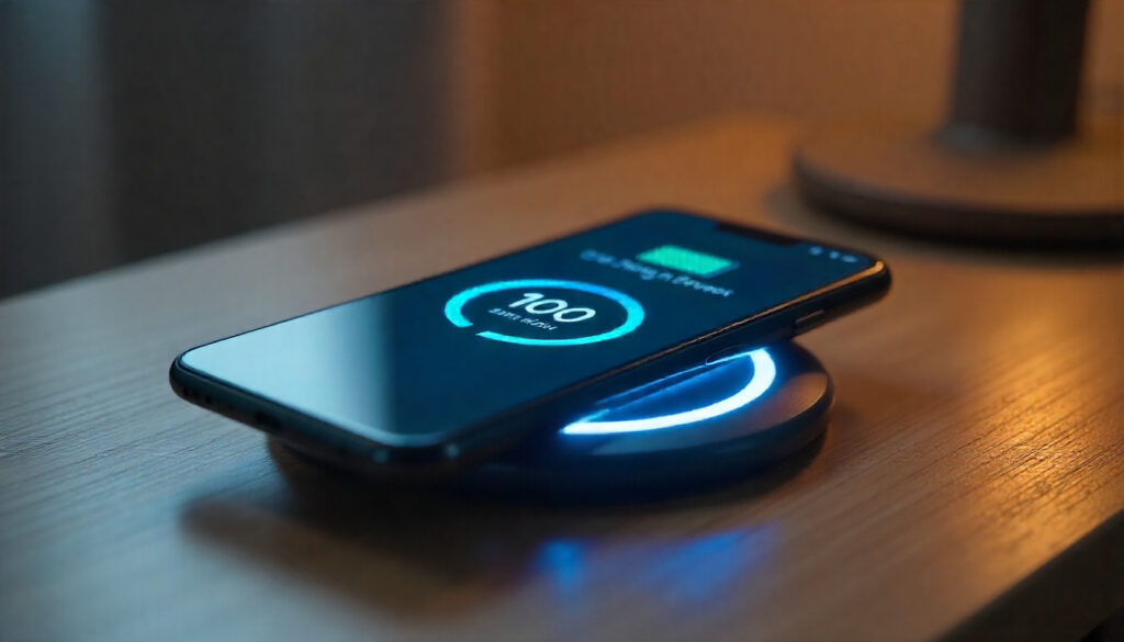 Google Pixel 10 featuring a powerful 48 MP camera Google Pixel 10 smartphone on wireless charging pad showing battery charging animation and long battery life mode.