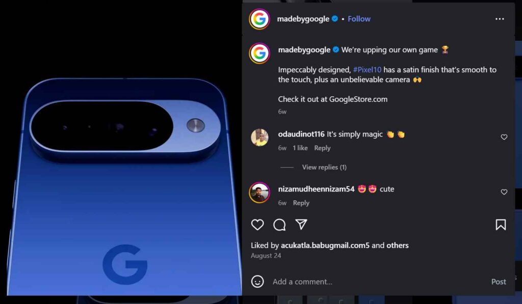 Google Pixel 10 featuring a powerful 48 MP camera Google Pixel 10 Screenshot