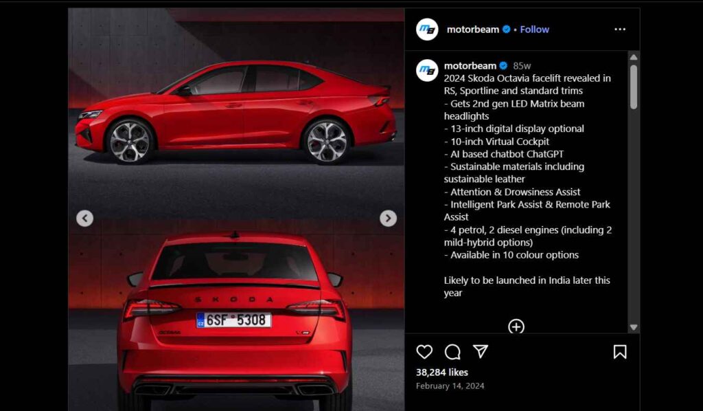 Best Skoda Octavia Facelift Expected to Launch in April 2026 Screenshot Skoda Octavia facelift 2026