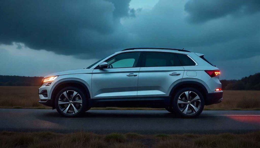 Skoda Elroq Powerful Electric SUV Set for Launch in Dec 2025 Skoda Elroq side profile showing modern SUV shape and large wheels