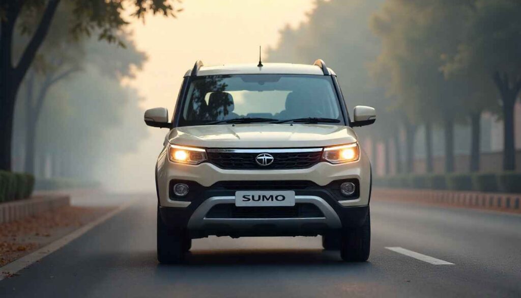 Tata Sumo 2025: Affordable SUV Expected Price & Launch Date Tata Sumo 2025 front view showing chrome grille, LED headlights, and 16-inch alloy wheels