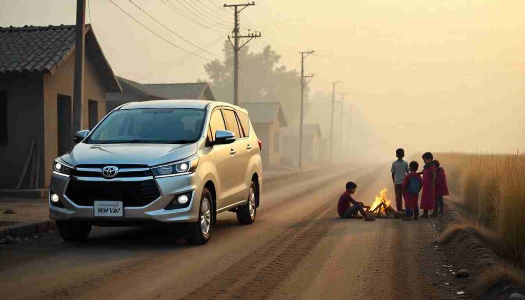 Big Savings: Toyota Cars Get Cheaper in India After GST 2.0 Toyota Innova Crysta on an Indian village road, now more affordable after GST 2.0