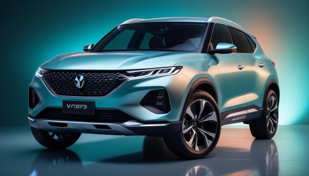 VinFast VF6 electric SUV front angle view with LED headlights and sleek design.