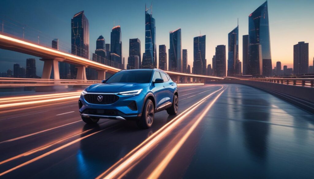 VinFast VF6 and VF7 – New Electric SUVs Launched in India VinFast VF7 driving in a futuristic city at night with neon reflections.