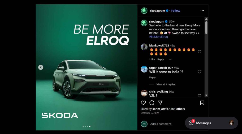 Skoda Elroq Powerful Electric SUV Set for Launch in Dec 2025 skoda elroq 2025 social media Screenshot