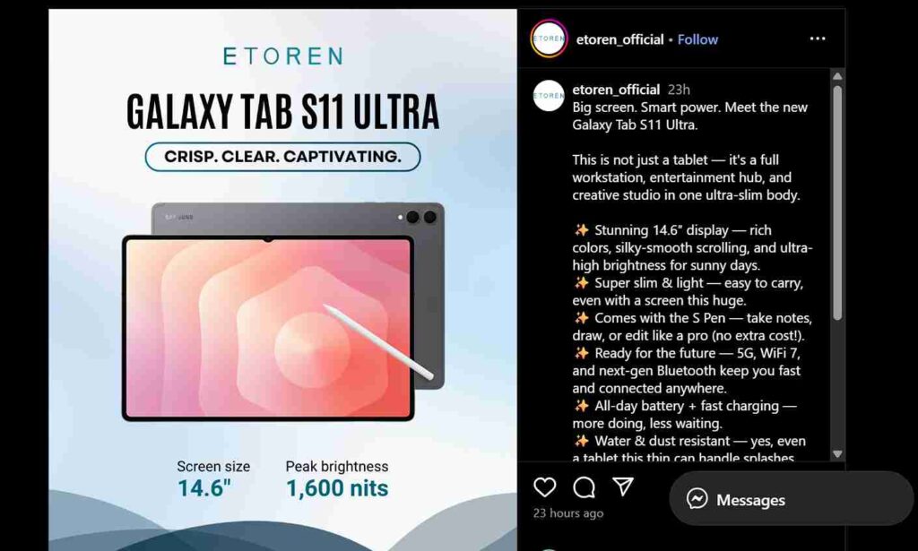 Samsung Galaxy Tab S11 Ultra Review: Best Samsung Tablet 2025 galaxy tab s11 ultra 5g instagram Screenshot
