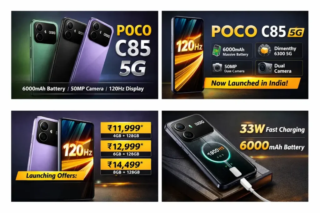 POCO C85 5G smartphone with 120Hz display, 50MP camera and 6000mAh battery