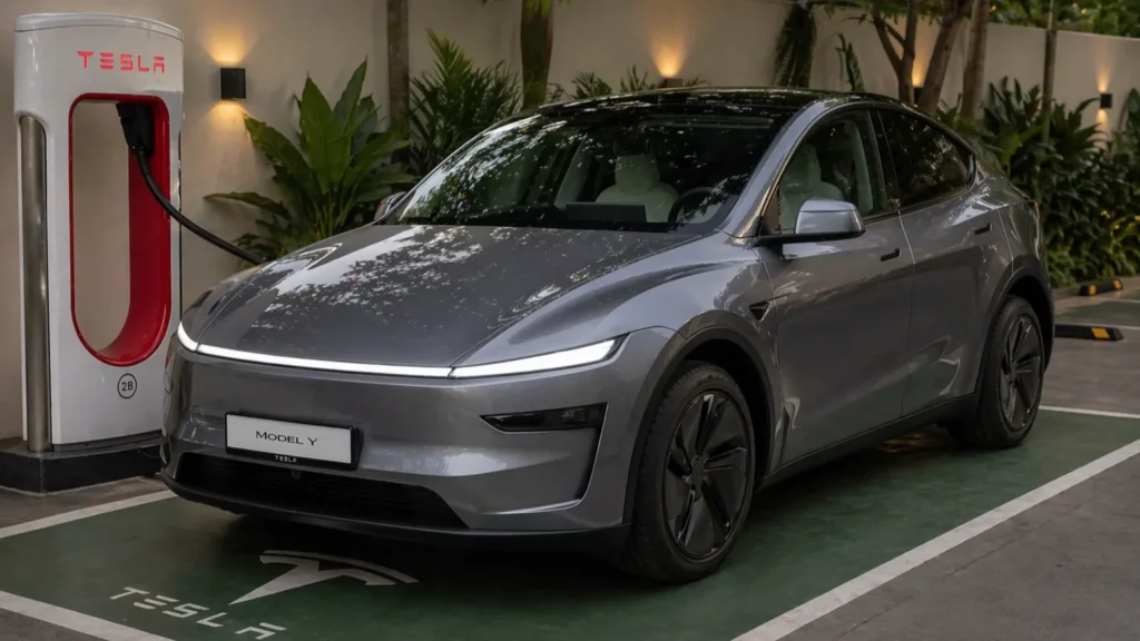 Tesla Model Y L charging and battery range setup India