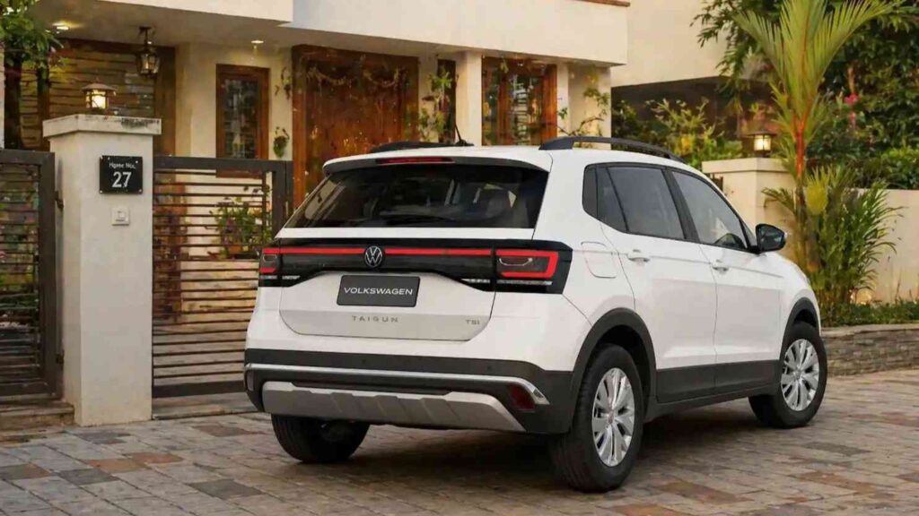 Volkswagen Taigun back view in motion