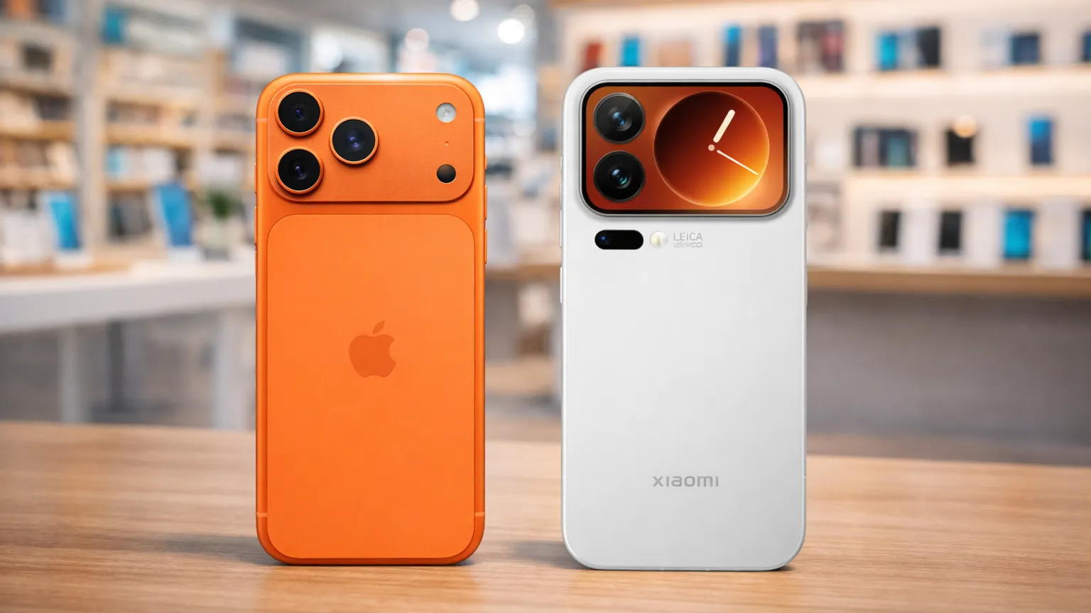 flagship phone comparison Xiaomi 17 vs iPhone 17 in mobile shop
