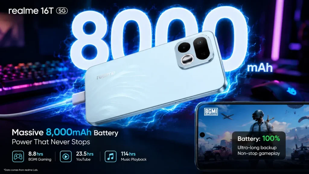 Realme 16T 8000mAh battery smartphone