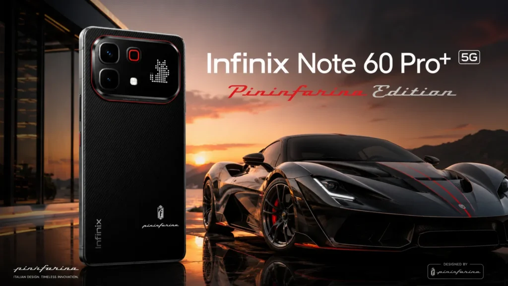 Infinix Note 60 Pro+ 5G Pininfarina Edition Launched in India Price, Specs & Features Infinix Note 60 Pro+ 5G Pininfarina Edition Torino Black design