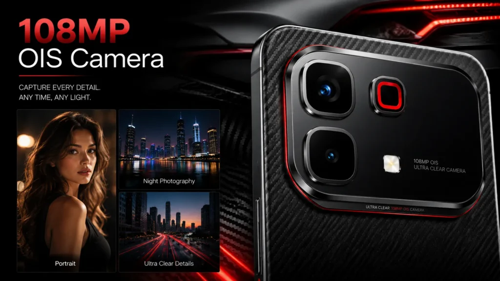 Infinix Note 60 Pro+ 5G Pininfarina Edition Launched in India Price, Specs & Features Infinix Note 60 Pro+ 5G camera module with OIS