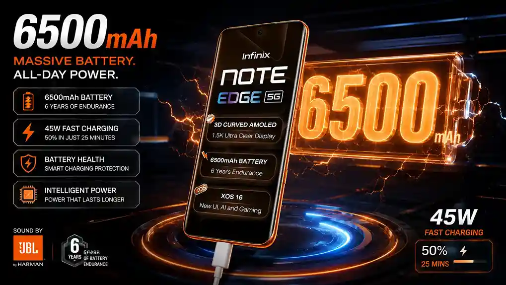 Infinix Note Edge 5G JBL Edition with 6500mAh battery and 45W fast charging
