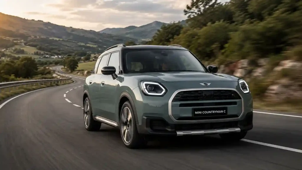 MINI Countryman C driving on scenic countryside road