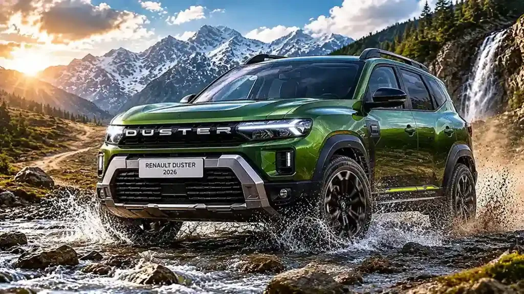 Renault Duster 2026 Launch in India: Price, Features, Hybrid Engine & ADAS Renault Duster 2026 driving through a rugged off-road trail in the Himalaya
