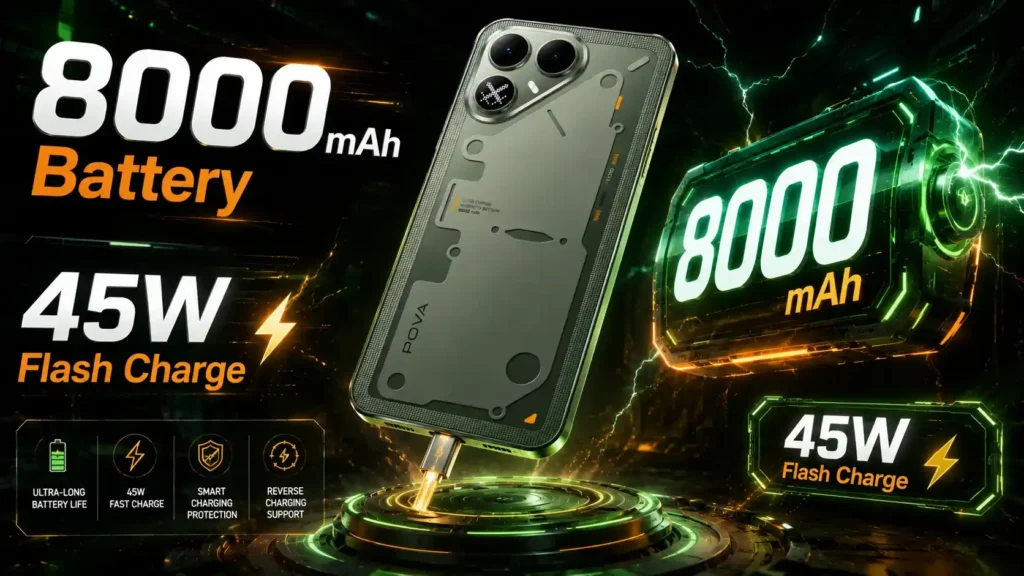 TECNO POVA 8 5G Launched in India With 8,000mAh Battery, 144Hz Display & Alive Matrix: Price, Features & Review TECNO POVA 8 5G battery test