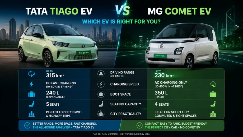 Tata Tiago EV vs MG Comet EV comparison