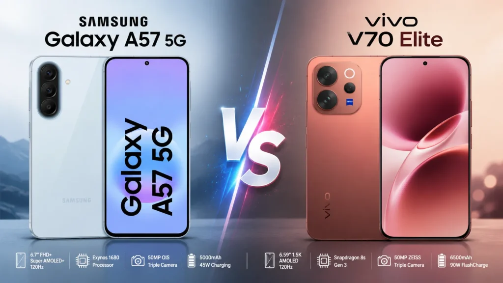 Samsung Galaxy A57 5G vs vivo V70 Elite Comparison 2026 Samsung Galaxy A57 5G vs vivo V70 Elite