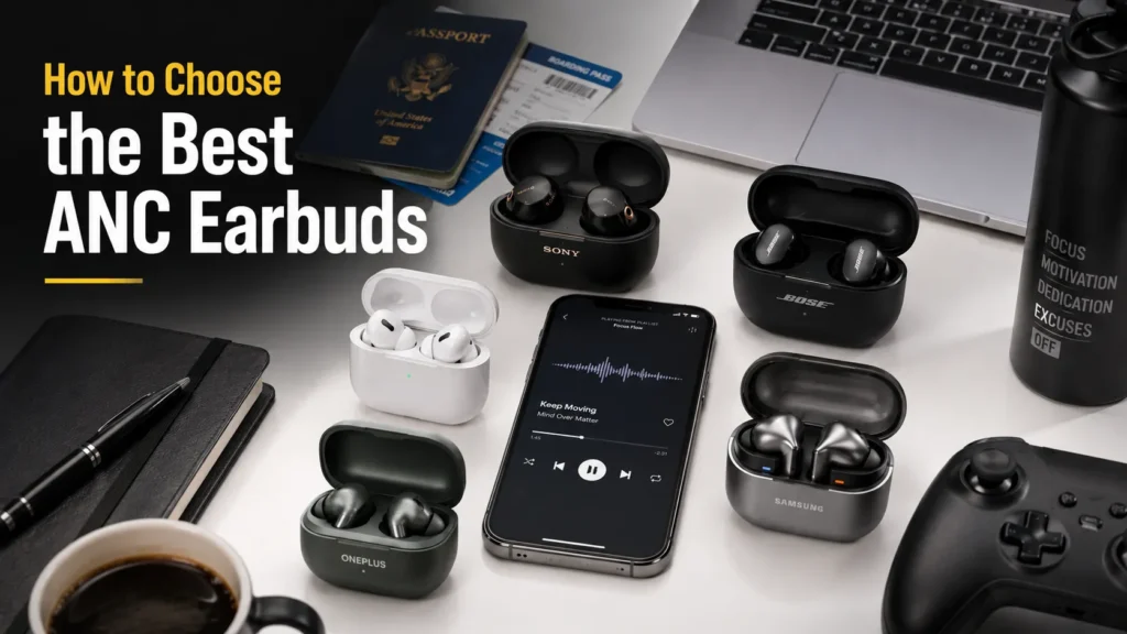 Comparison of premium wireless ANC earbuds for travel, work, gaming, and daily use