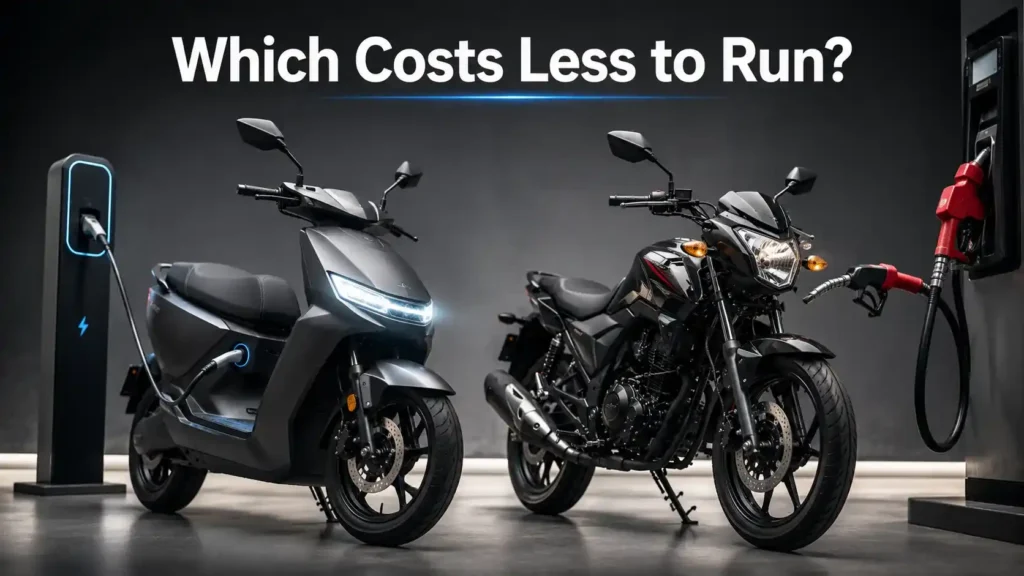Electric Bike vs Petrol Bike: Pros, Cons & Ownership Cost 2026 Electric scooter and petrol motorcycle running cost comparison