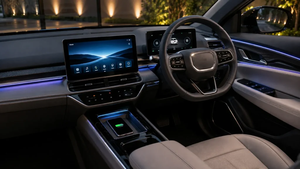 Modern Electric Car Interior with Advanced Technology Features