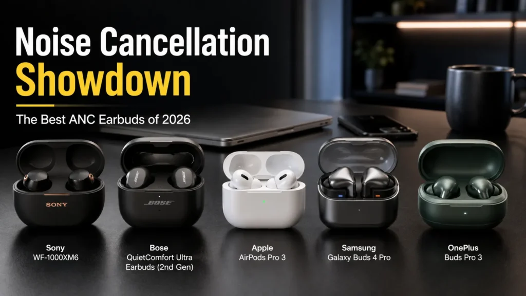 Best ANC Earbuds of 2026: Top 5 Noise Cancelling Wireless Earbuds Compared Top five best ANC earbuds of 2026 compared on a premium desk