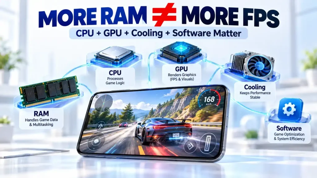 how much RAM do you need in a smartphone? 6GB vs 8GB vs 12GB vs 16GB Smartphone performance showing RAM processor GPU storage cooling and software working together