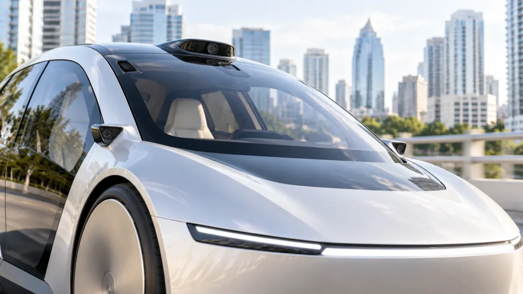 Tesla Cybercab Robotaxi Launches in Austin: Price, Features & How It Works Tesla Cybercab Front Three-Quarter View