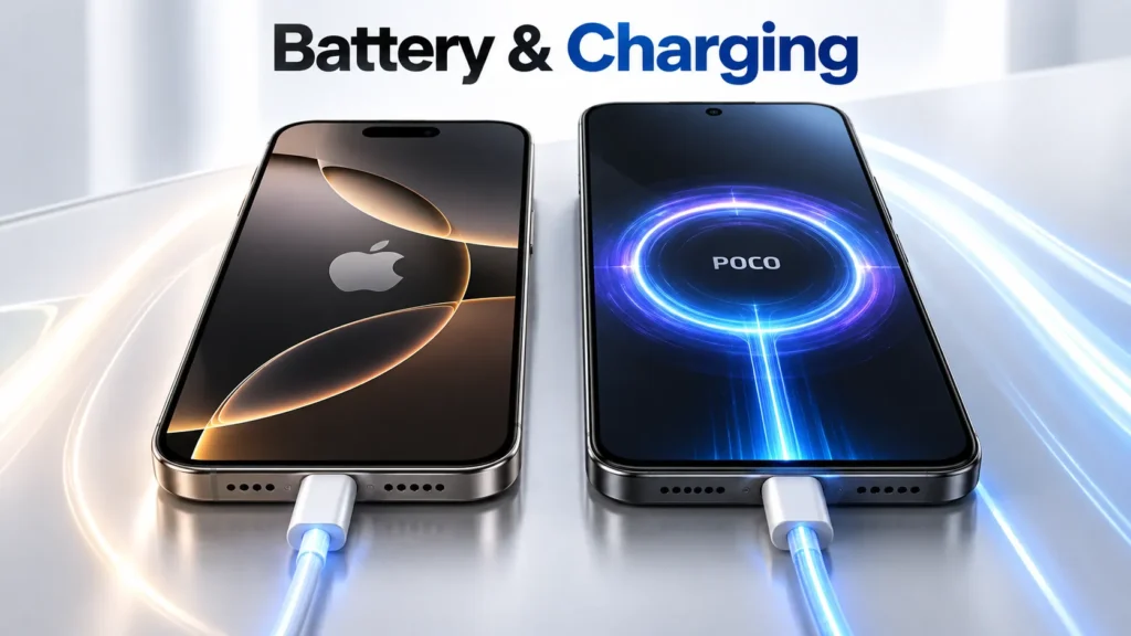 iPhone 18 Pro vs POCO F9 Ultra: Which Flagship Should You Buy? iPhone 18 Pro vs POCO F9 Ultra – Battery and Fast Charging