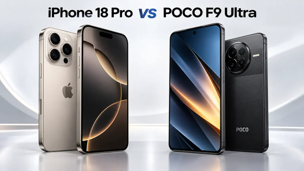 iPhone 18 Pro vs POCO F9 Ultra: Which Flagship Should You Buy? iPhone 18 Pro vs POCO F9 Ultra – Design and Build Quality