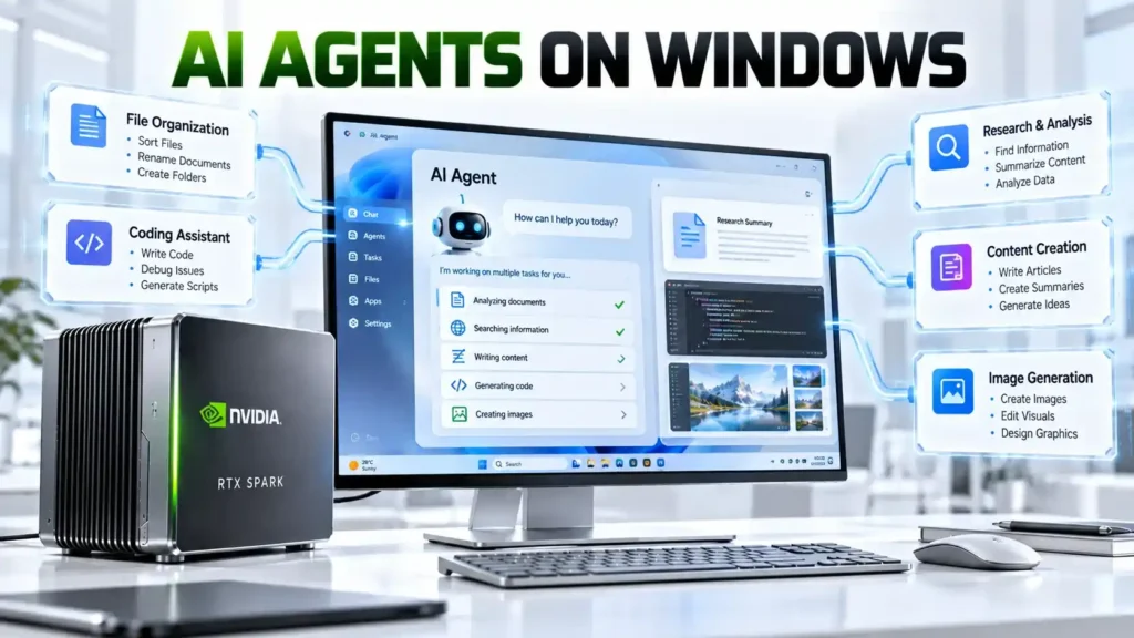 NVIDIA RTX Spark Windows PC powering AI agents for coding, research, file organization and content creation