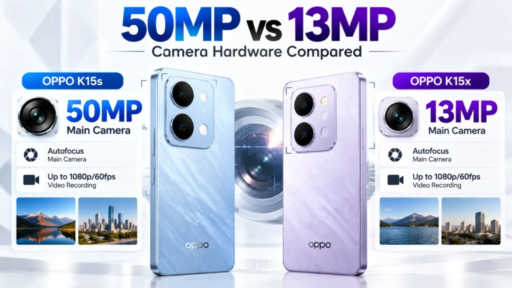 OPPO K15s vs K15x camera comparison showing 50MP and 13MP main cameras