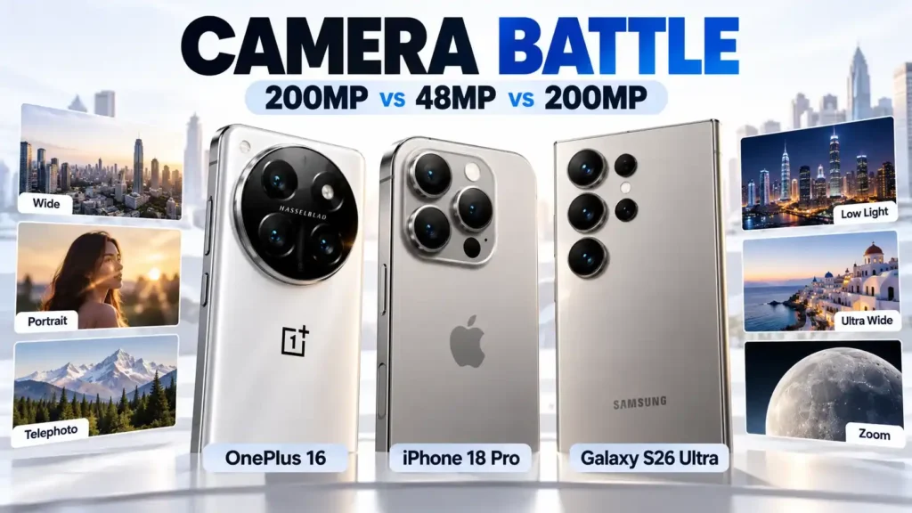 OnePlus 16 iPhone 18 Pro and Galaxy S26 Ultra camera comparison