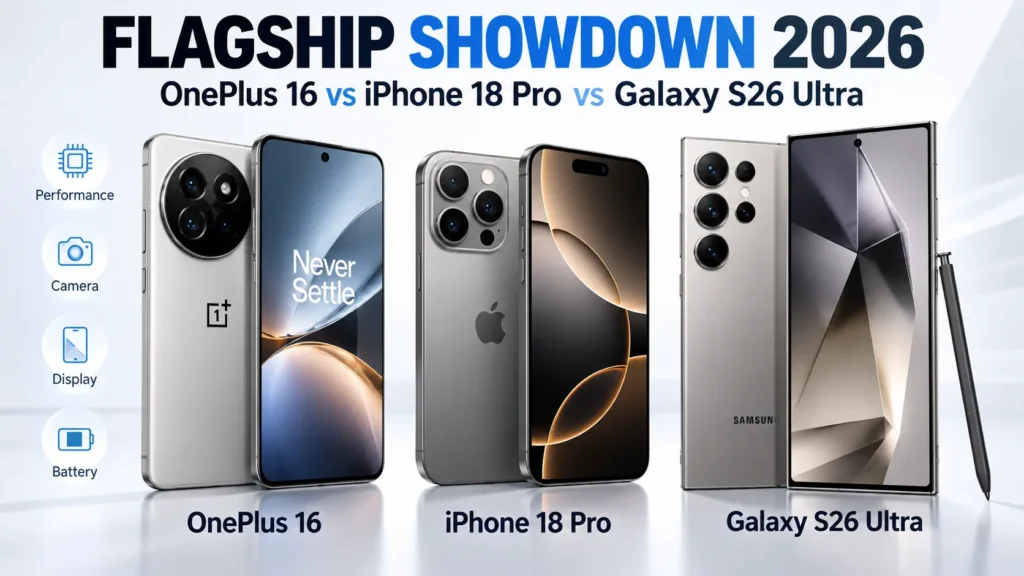 OnePlus 16 iPhone 18 Pro and Galaxy S26 Ultra flagship comparison