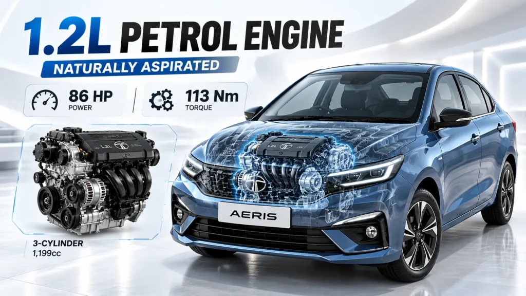Tata Aeris 2026 Price, Specifications, Features, Variants and Mileage Tata Aeris 2026 1.2 litre naturally aspirated petrol engine with 86hp and 113Nm