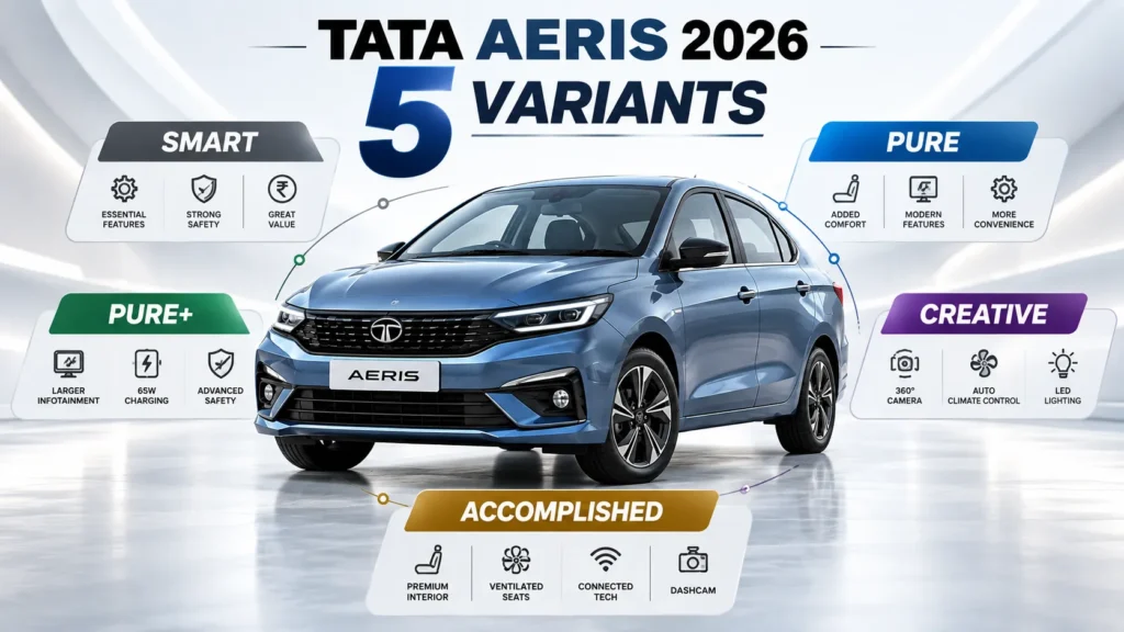 Tata Aeris 2026 Price, Specifications, Features, Variants and Mileage Tata Aeris 2026 five variants Smart Pure Pure Plus Creative and Accomplished